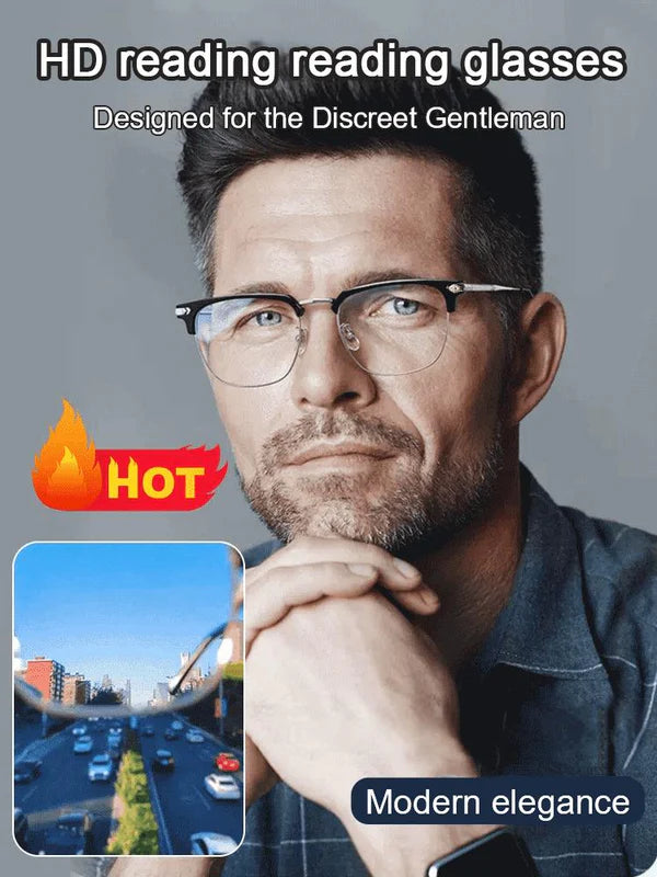 👓✨Ultra-Lightweight Titanium Semi-Rimless Automatic Focus Reading Glasses—Effectively blocks blue light to protect your eye health.