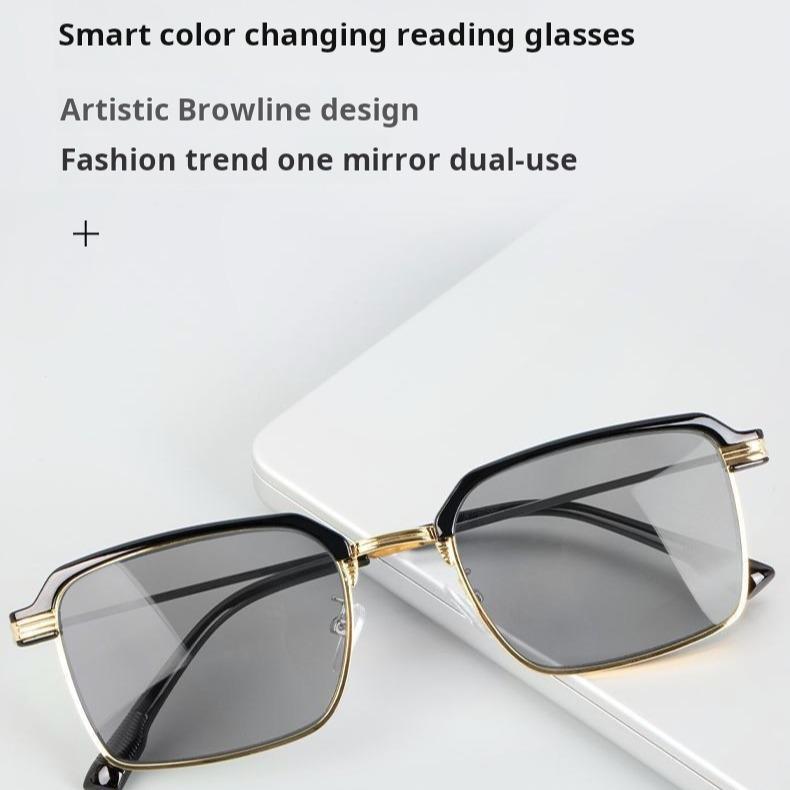 👓✨Ultra-Lightweight Titanium Semi-Rimless Automatic Focus Reading Glasses—Effectively blocks blue light to protect your eye health.