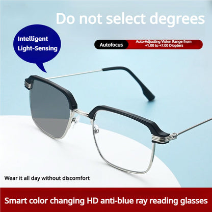 Ultra-lightweight titanium semi-rimless reading glasses — protects your eyes from blue light