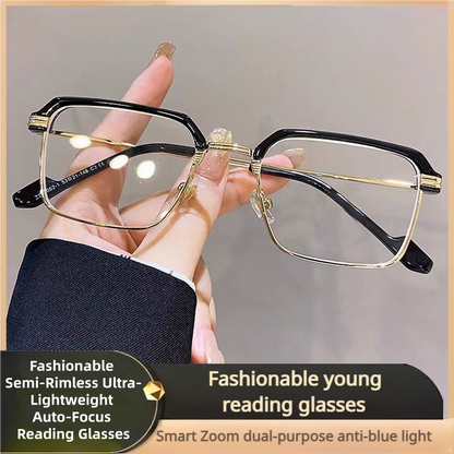 👓✨Ultra-Lightweight Titanium Semi-Rimless Automatic Focus Reading Glasses—Effectively blocks blue light to protect your eye health.